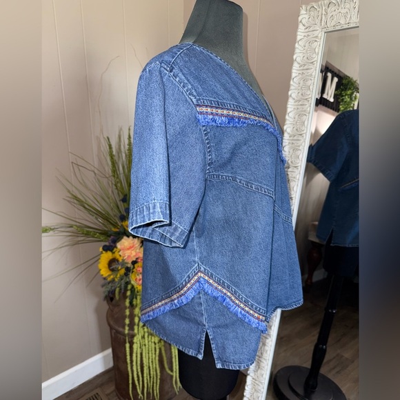 Denim Fringe Blouse - Picture 4 of 9
